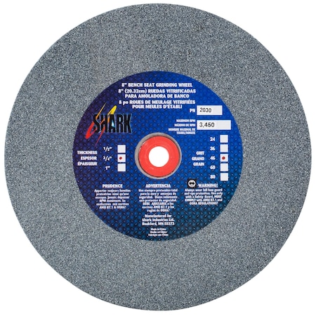 Shark Industries 8-in. x 3/4-in. x 1-in. Bench Seat Grinding Wheel 46 Grit, Aluminum Oxide 2030